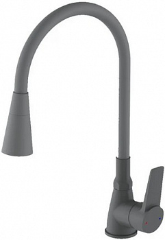 Смеситель для кухни POTATO P58155QH ø35, п/гайку, гибкий излив, 2-х реж. аэратор, серый