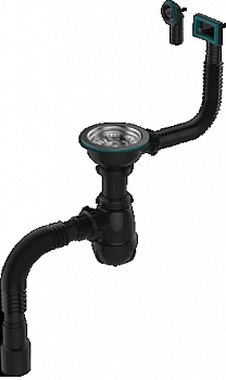 Сифон 3 1/2*40 с мет.реш. с прямоуг/кругл перелив, гт 40х40/50 BLACK Aquant B0187 