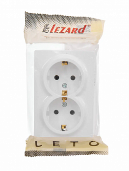 Розетка ОУ Lezard LETO 2мест.земля 16А (ПБТ) белый. (корп. ABS) 752-0200-127B