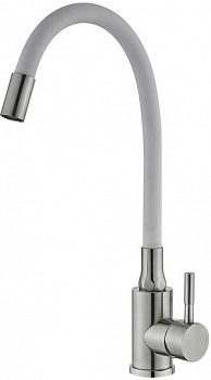 Смеситель для кухни POTATO P58308S-7 ø35 п/г БОК ручка, с гибким изливом, цвет: белый С