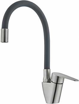 Смеситель для кухни POTATO P57310S-19 ø35 п/г БОК ручка, с гибким изливом, цвет: серый 