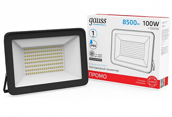Прожектор св/д 100W(6600lm) Gauss Elementary IP65 6500K 6K 225x188x30 черный ПРОМО 613100100 № 90