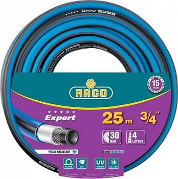 Шланг поливочный RACO EXPERT, 3/4″, 25 м, 30 атм, четырёхслойный, армированный,  (40302-3/4-25)