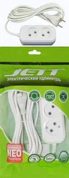Удлинитель сетевой Jett ПВС 2*0,75 2 розетки 10 м 10А белый  РС2