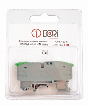 Соединительная клемма Dori на дин рейку (CMK 420-2,5) проходная (0,08-2,5mm2),32А зеленый, 2шт 51934
